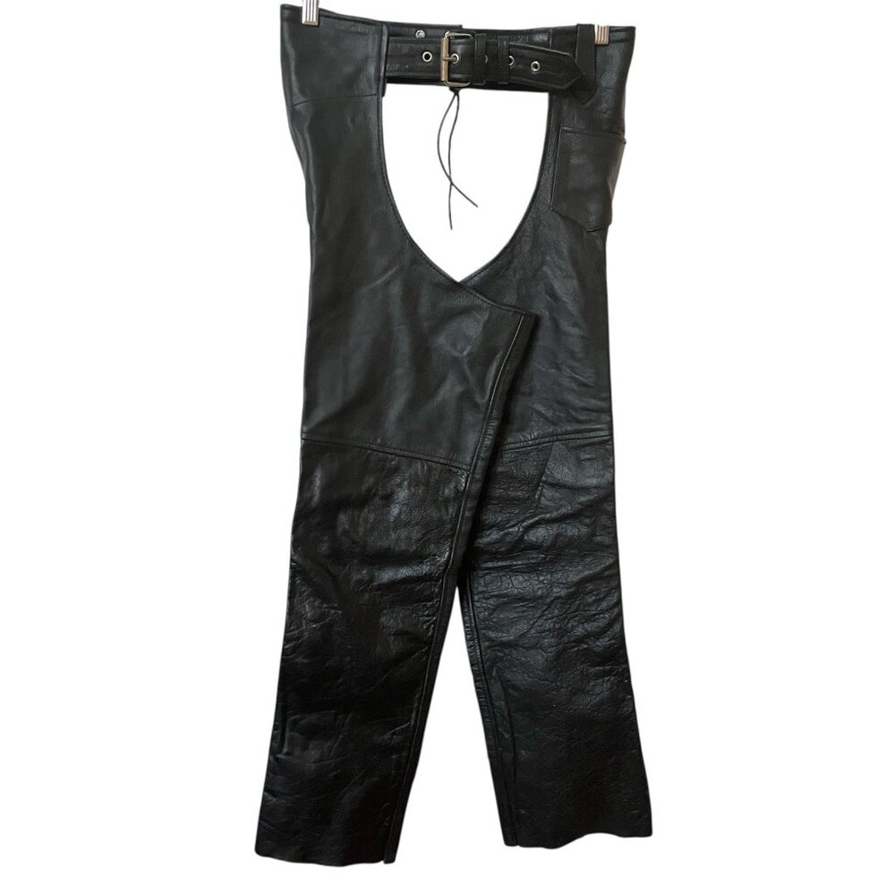 Vintage Unik Leather Chaps Riding Motorcycle Biker Belt Strap‎ Lace Tie Back XS